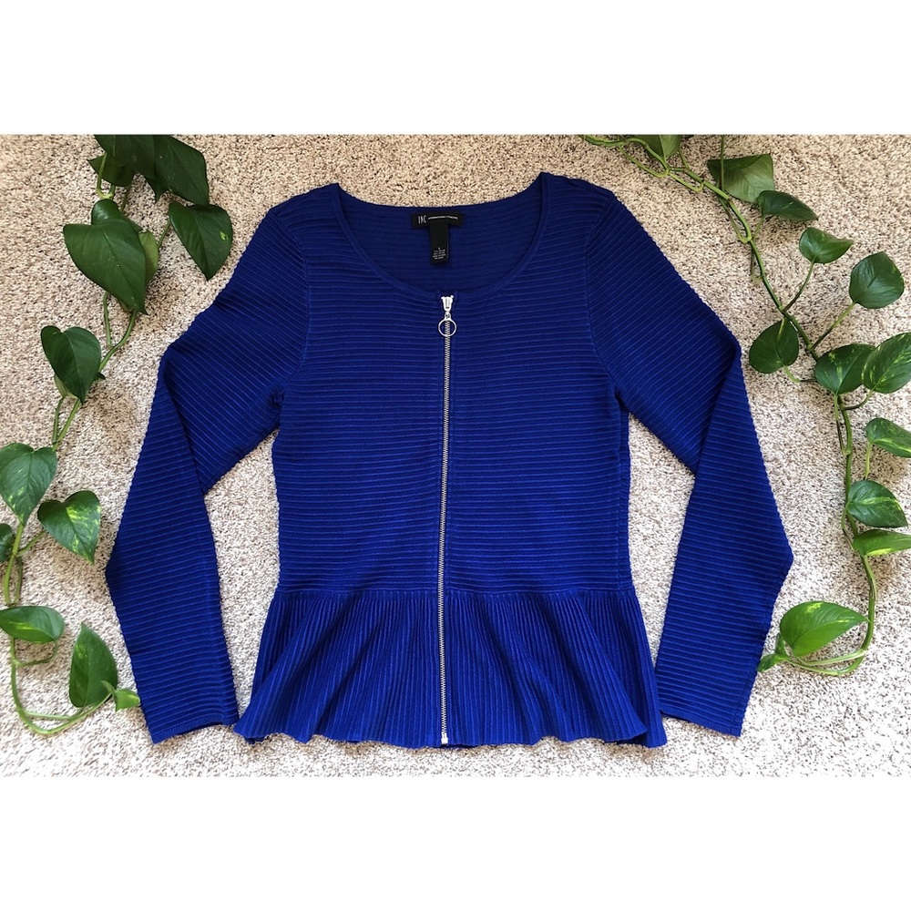 Royal Blue Zip-Up Cardigan Sweater
